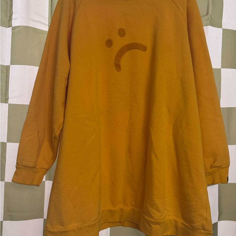 Lazy Oaf Vibrant Marigold Sad Face Sweatshirt dress L